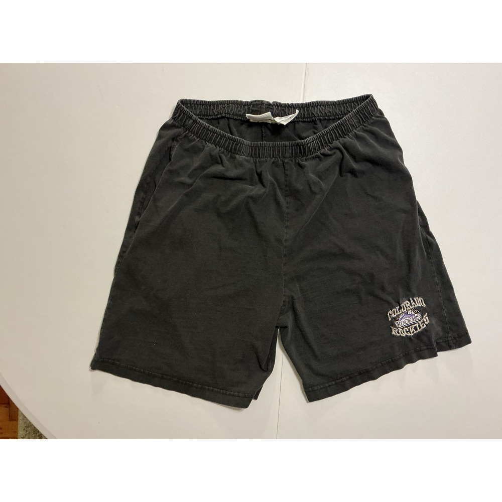 VTG 90s Pro Edge Colorado‎ Rockies MLB Shorts Faded Black Cotton Embroidered M